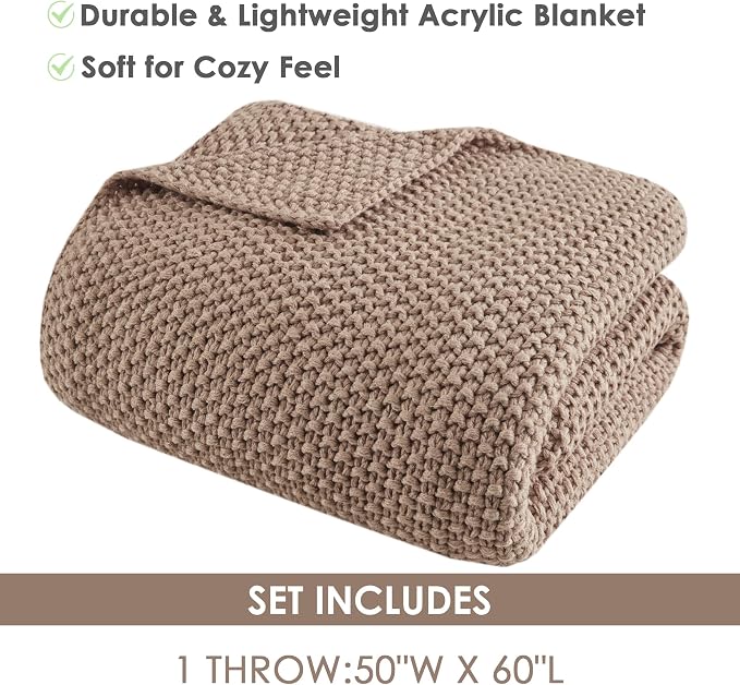 INK+IVY Bree Knit All Season Throw Blanket for Sofa, 50 x 60, Brown | Ultra Soft, Acrylic, Lightweight, OEKO-TEX Certified