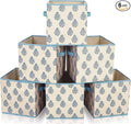 Bokon 6 Pcs 11 Inch Blue Block Print Floral Storage Bins Cube with Handles Blue Flower Fabric Storage Basket Bins Collapsible for Home Office Classroom Shelves Closets Clothes