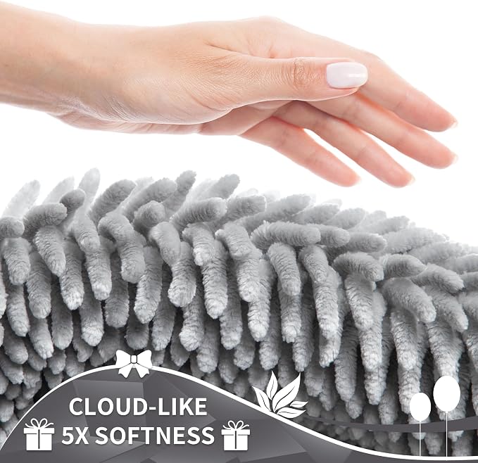 Yimobra Large Bathroom Rug Non Slip 36x24 Inch, Extra Thick Soft Absorbent Chenille Bath Mat, Machine Washable Bath Rugs for Bathroom Floor, Tub and Shower, Home Decor Accessories, Light Grey