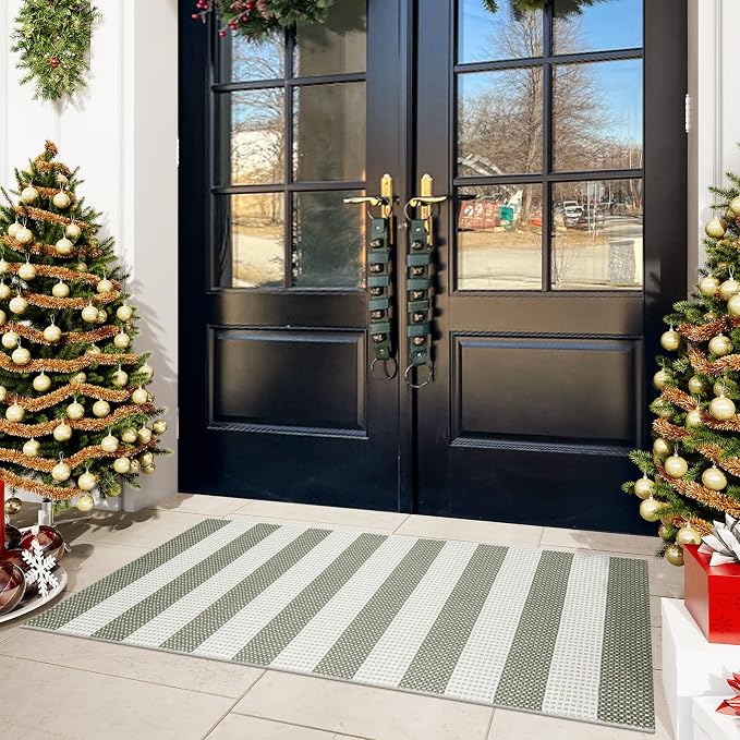 OJIA Striped Rug 24"x51" Front Door Mat Outdoor Doormat Outside Porch Decor | Door Mat Outside Entrance Woven Washable Porch Rug Cotton Indoor Outdoor Rug Small Checkered Rugs for Kitchen Entryway Patio