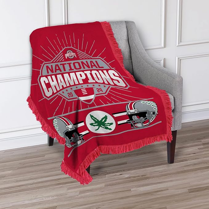 Northwest Ohio State Buckeyes NCAA 2024 FBC Champion Peak Tapestry Throw Blanket 46X60 Inches