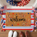 Moucuny 2 Pcs 4th of July Coir Door Mat Outdoor, Patriotic Non-Slip Decor