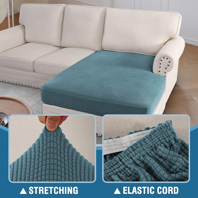 H.VERSAILTEX Sectional Couch Covers 1 Piece Chaise Slipcover L Shape Separate Cushion Couch Cover for Both Left/Right Sectional Couch (Seat Only: 1 Chaises, Storm Blue)