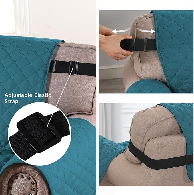 H.VERSAILTEX Reversible Quilted Sofa Cover Water Resistant Sofa Slipcover Washable Couch Cover with Non Slip Elastic Strap Furniture Protector for Kids, Dogs, Pets(Oversized Sofa, Dark Teal/Beige)