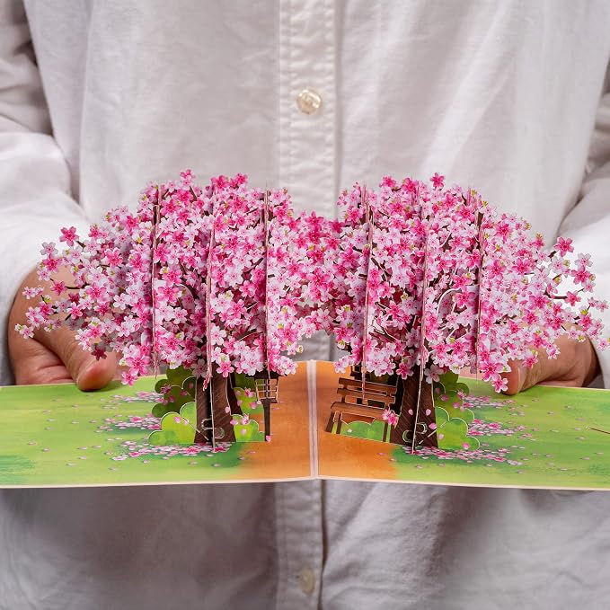 Paper Love Pop Up Cards 2 Pack - Includes 1 Floral Pineapple and 1 Cherry Blossom Park, For All Occasions, Mother Day, Birthday, Just Because- Includes Envelope and Note Tag