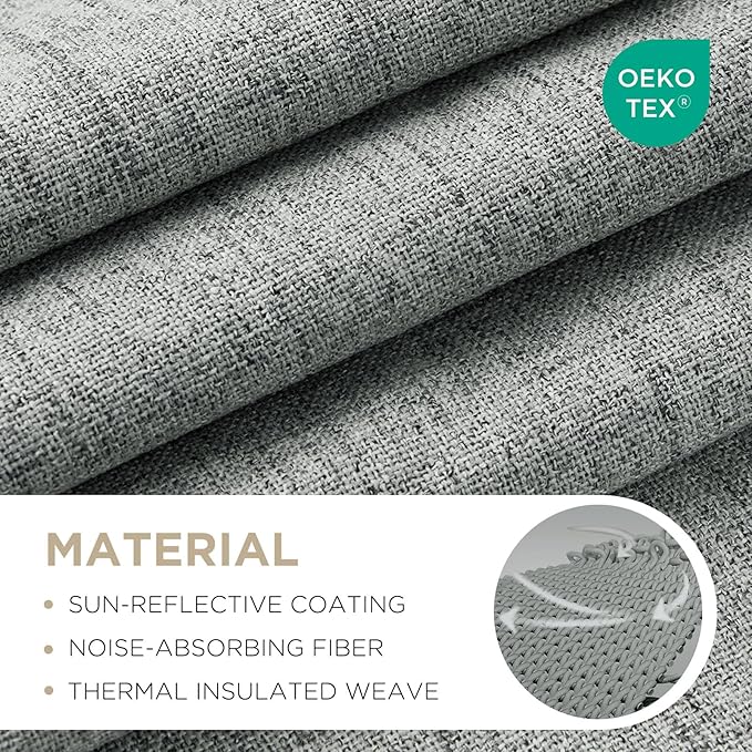 Joydeco Linen Blackout Curtains for Bedroom - 100% Light Blocking 1 Panels, Light Grey Drapes 70" W x 96" L, Thermal Insulated Room Darkening Curtains for Living Room, Rod Pocket & Back Tabs