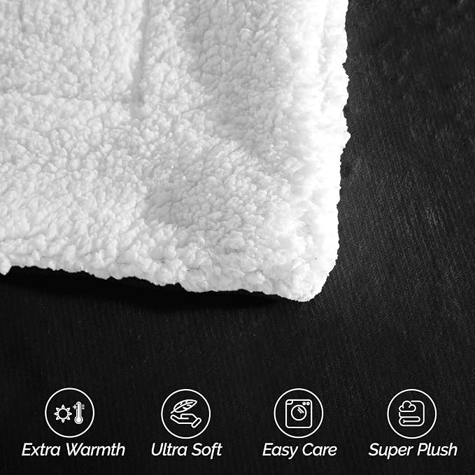 Elegant Comfort Ultra Soft Reversible Flannel Sherpa Blanket - Cozy Silky Fleece Throw for Couch, Bed - Plush Fuzzy Warm Winter Blanket for Gift, Full, Black