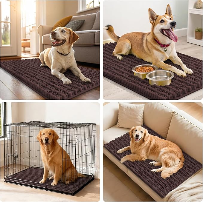 Smiry Dog Door Mat for Muddy Paws 70x24, Absorbent Dirt Trapper, Non-Slip Washable Chenille Entryway Rug for Inside Floor, Brown, Layered Pattern