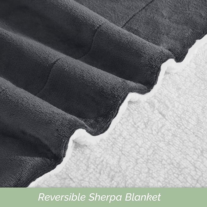 Elegant Comfort Ultra Soft Reversible Flannel Sherpa Blanket - Cozy Silky Fleece Throw for Couch, Bed - Plush Fuzzy Warm Winter Blanket for Gift, Twin, Gray