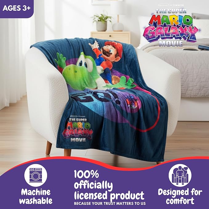 The Super Mario Galaxy Movie Throw Blanket, Yoshi, Soft Cozy Decorative Blanket for Couch, Bed, or Gaming Room (100% Officially Licensed Product) By Franco Collectibles