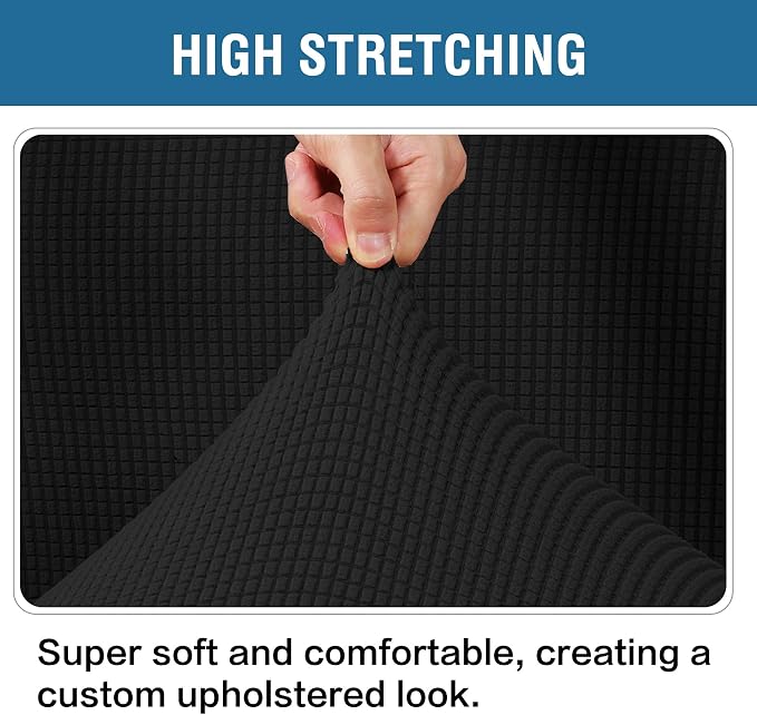 H.VERSAILTEX Ottoman and Sofa Seat Cushion Combined Cover Slipcover Rectangle Sofa Slipcover Fit Length 56'-75' Suitable for L Shaped Seat Cushion Cover or Chaise Part Cover Stretch Thick Soft - Black
