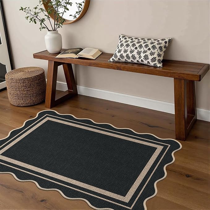 Easy Jute 2x3 Black Rectangle Area Rug,Washable Entryway Rug, Modern Door Carpet,Neutral Non-Slip Outdoor Indoor Farmhouse Rug for Living Room Kitchen Patio Bedroom