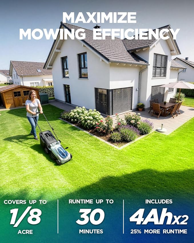 16-Inch 40V Max Brushless Cordless Electric Push Lawn Mower | Includes 40V Max 4.0Ah battery and charger, 148Wh Total Energy for Fewer Charging Interruptions during Routine Yard Care