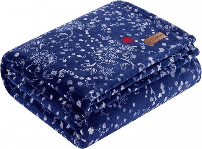 Lucky Brand 50" x 70" Plush Throw Blanket, Bandanny Blue/Red | Blanket for Sofa or Bed