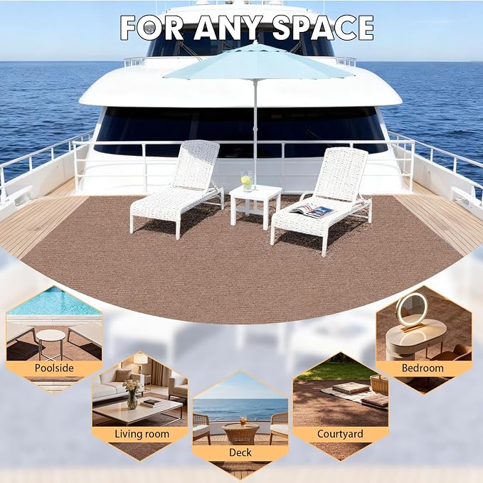 Grefinity Marine Carpet,6 FT x 14 FT Light Brown Indoor Outdoor Carpet 0.2" Thick Boat Rug with Water-Proof TPE Backing for Home, Patio, Porch, Deck