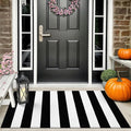OLANLY Black and White Striped Rug 2' x 4'3" (24" x 51") – Washable Cotton Indoor Outdoor Doormat for Front Door, Entryway, Kitchen, Porch, Patio Decor