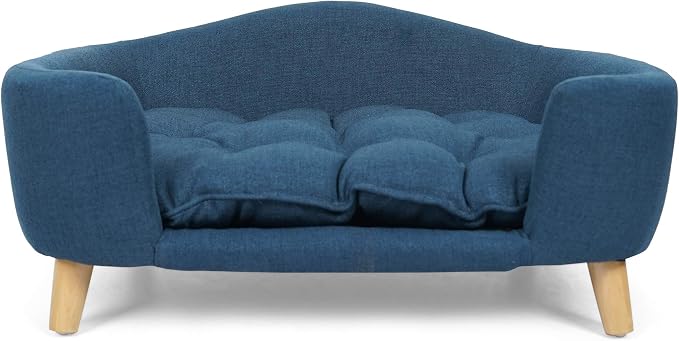 Christopher Knight Home Elroy Orthopedic Dog Bed, Elevated Dog Sofa Bed for Small Dog, Supportive Foam Pet Couch Bed with Wooden Legs, Modern Pet Sofa Bed, Navy Blue