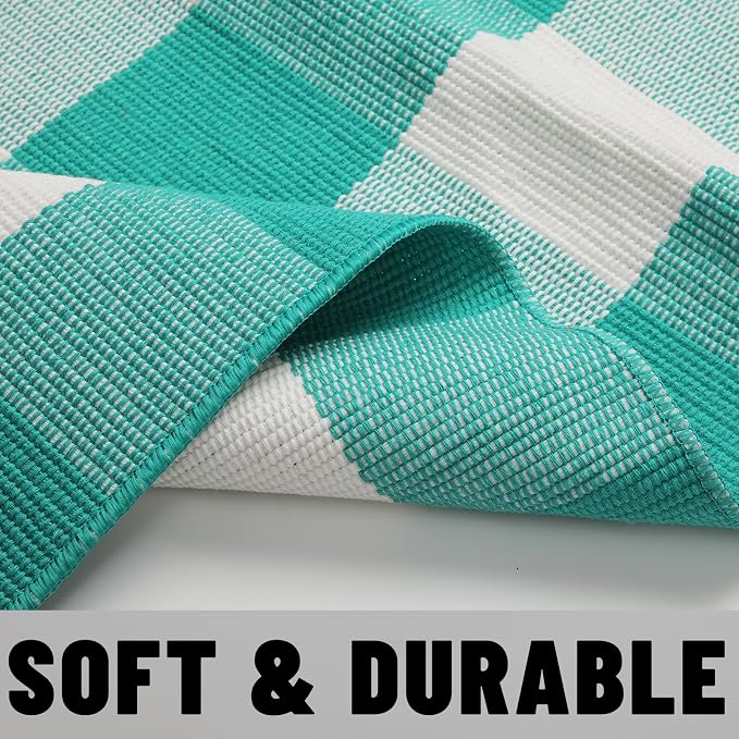 SEEKSEE Buffalo Plaid Outdoor Rug 27.5x43 Light Blue and White Front Door Mat, Layering Rug for Porch, Spring Summer Doormat, Front Porch Rug for Outdoor Entrance Entryway Patio Porch Decor