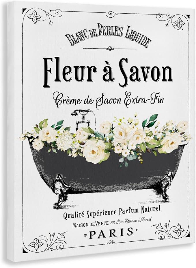French Flower Bathtub Floral, 30 x 40 Inch Canvas Wall Art | Stupell Industries · By Lettered and Lined · Ready to hang · Bathroom to bedroom decor · Made in USA