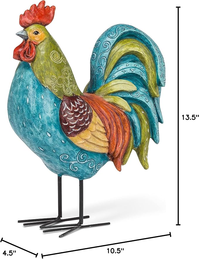 Abbott Collection 27-GALLO-220 Large Tall Colorful Rooster, Multi, 13.5"H | Resin/Metal, Multicolor, 13.5"H