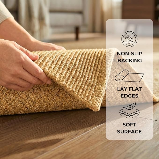 THE BEER VALLEY Woven Kitchen Runner Rug 2x6 Feet - Tan | Non Slip Outdoor Long Entry Door Runners for Hallways, Washable Indoor Bathroom Low Profile Rustic Rugs