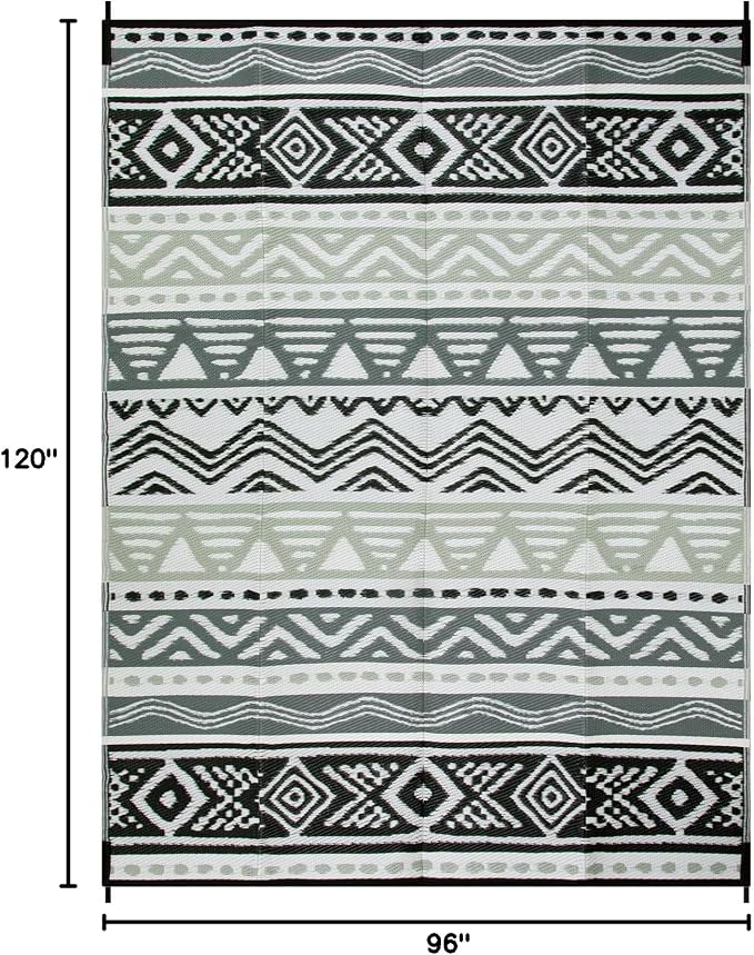 Lahome Outdoor Rug 8x10 Patio Waterproof, Reversible Outdoor Plastic Straw Rug for Camping, RV Patio Rugs Outside Large Carpet for Porch Deck Backyard Picnic(Grey/Black,8'x 10')