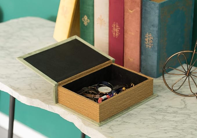 Vintiquewise Decorative Vintage Book Shaped Trinket Storage Box - Antique Green