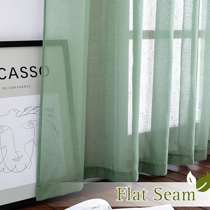 NICETOWN Linen Blend Flax Semi Sheer Window Curtains, Grommet Vertical Drapes - Image 6