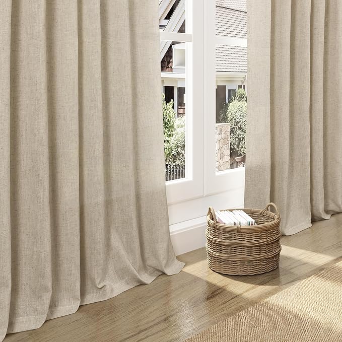 Nanspring Eggshell Beige Linen Curtains 84 Inches Long for Living Room Light Filtering Semi Sheer Curtain Back Tab Rustic Coastal Decor Elegant Neutral Luxury Drapes for Bedroom 52x84, 2 Panels