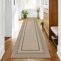 Capslpad 2x8 Hallway Area Rug, Faux Jute Geometry Line Entryway Rug, Farmhouse Washable Non-Slip Rubber Backing, Stain Resistant Low Pile Runners for Hallways, Kitchen, Bedroom, Laundry, Brown