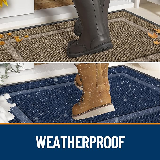 OLANLY Front Door Mat Indoor Outdoor Entrance, Waterproof All-Season, All-Weather Doormat, Sturdy Natural Rubber, Low Profile, Easy Clean Patio Porch Entryway Mat, 47x17, Ash Gray