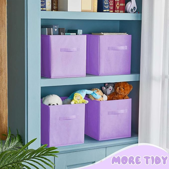 Yinder 12 Pcs Cube Storage Bin Purple 10.5''x10.5''x11'' Storage Bins for Playroom Decor Colorful Bins for Kids Foldable Baskets for Nursery Organizer Boxes Fabric Boxes