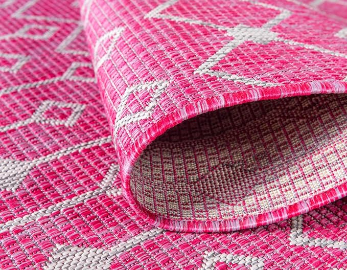 Unique Loom Outdoor Trellis Collection Area Rug - Tribal Trellis (2' x 6' 1" Runner, Fuschia/ Gray)
