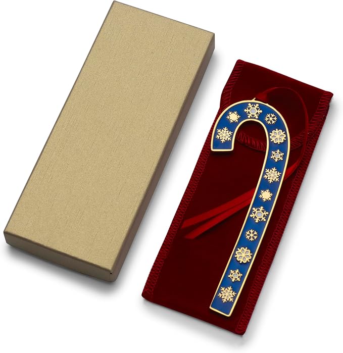 Wallace 2024 Gold-Plated Enamel Candy Cane Ornament 44th Edition - Blue with Gold Snowflakes - Limited Edition Collectible Christmas Tree Ornament with Gift Box