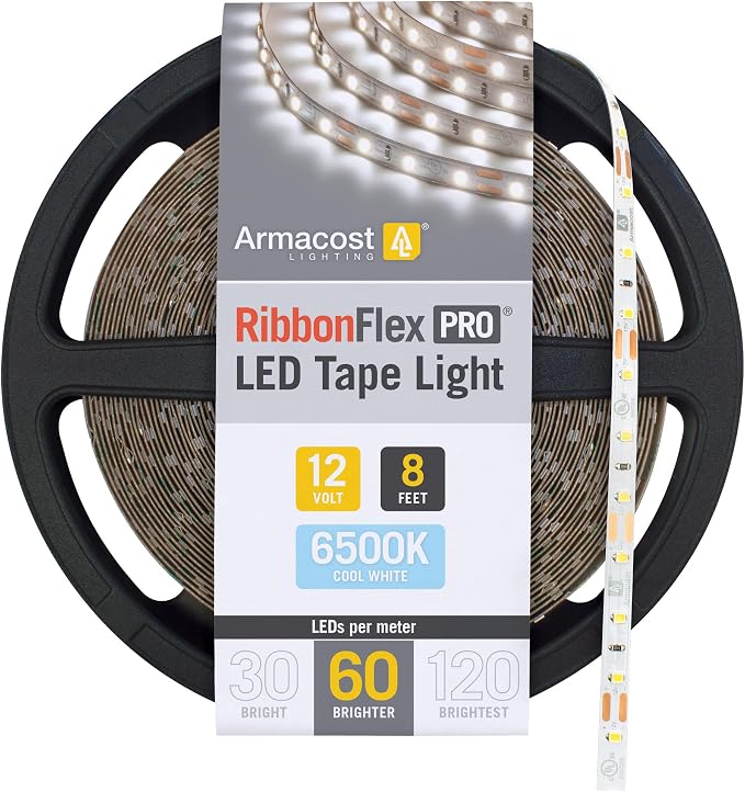 Armacost Lighting RibbonFlex Pro 12V White LED Strip Lights 60 LED/m, 6500K, 8.2 ft, 182211