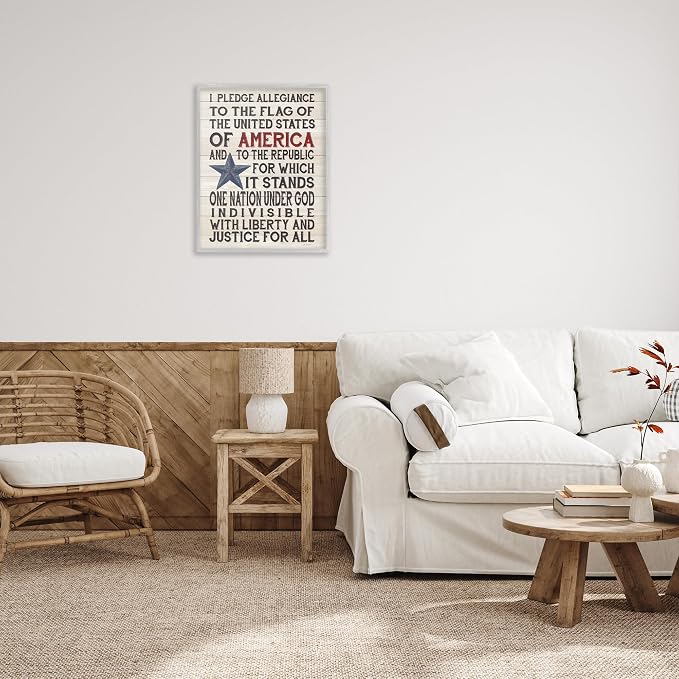 Stupell Industries 'Pledge of Allegiance Patriotic', Framed Giclee Art, Gray, 24 x 30 Inches, Easy to Hang and Sturdy, Made in USA, by Jo Moulton