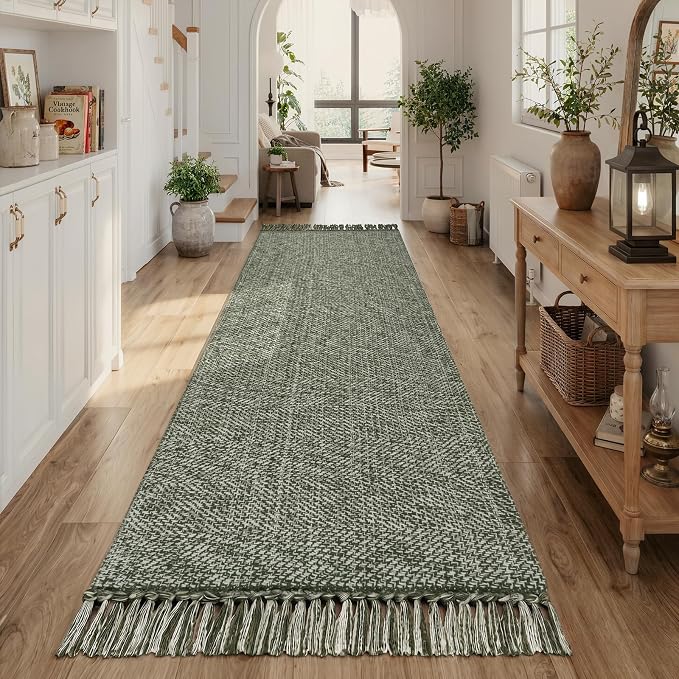 Collive Hallway Runner Rug 2.6' x 10', Boho Washable Kitchen Runner Rugs Hand Woven Bathroom Mats, Sage Green Modern Farmhouse Indoor Entry Hall Carpet for Bedroom Entrance Porch Decor