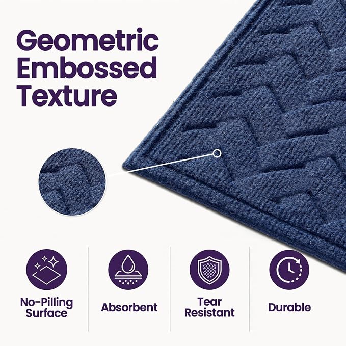 DEXI Front Door Mat Outside Entrance, 3x5 Heavy Duty Entry Doormat Dirt Trapper with Rubber Back, Non Slip Low Profile Floor Mats for Entryway Exterior Patio, Wave Navy