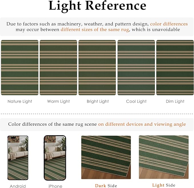 PureCozy Striped Easy Jute Rug 5x7 Green Living Room Carpet Washable Non Slip Bedroom Office Rug Farmhouse Neutral Non Shedding Indoor Outdoor Large Carpet for Kitchen Dining Room