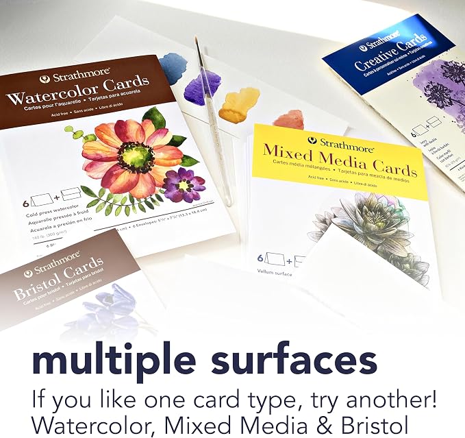 Strathmore Creative Cards with Envelopes, 80 lb. Smooth Surface, 5 X 6.875 inches, Ivory/Deckle, Package of 50 (105-235)