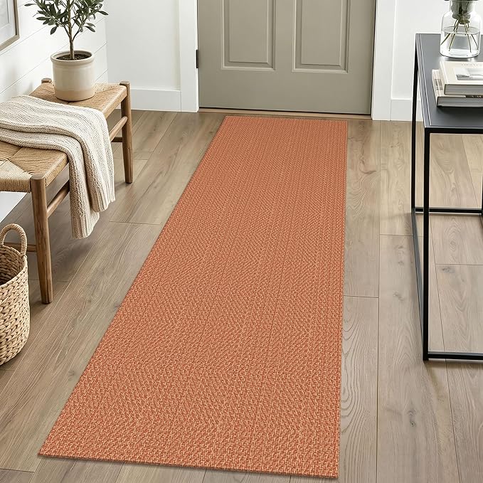 IOHOUZE Washable Runner Rug 2x6 Non Slip Runners for Hallways Entryway Runner Indoor, Kitchen Rugs Woven Cotton Floor Carpet for Kitchen Hall Entrance Bedroom, Rustic Orange