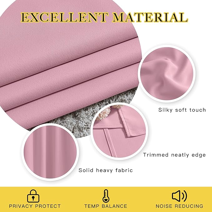 NICETOWN Blackout Patio Curtains for Windows 84 inch Length - Solid Thermal Insulated Grommet Light Reducing Panels Window Treatment for Living Room (Crystal Pink, 2 Panels = 160" Wide)