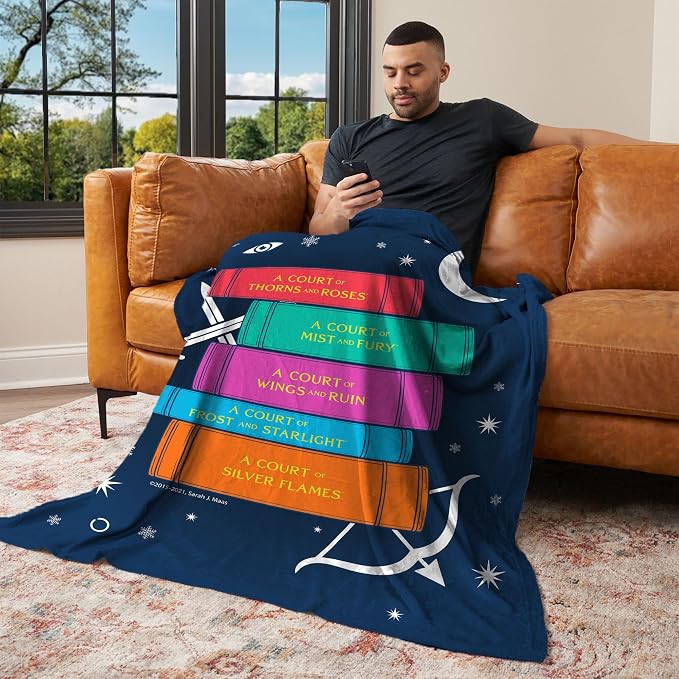 Northwest Sarah J. Maas Book Stack Silk Touch Throw Blanket, 46 x 60 in | Silky-soft lightweight comfort for sofas, travel, and everyday lounging