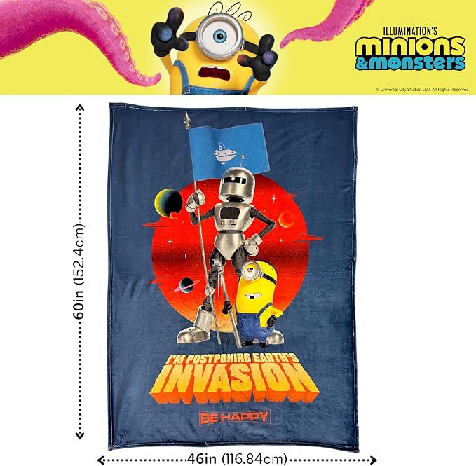 Minions & Monsters Movie Kids Bedding Super Soft Plush Throw Blanket, 46 in x 60 in, (Officially Licensed Product) by Franco