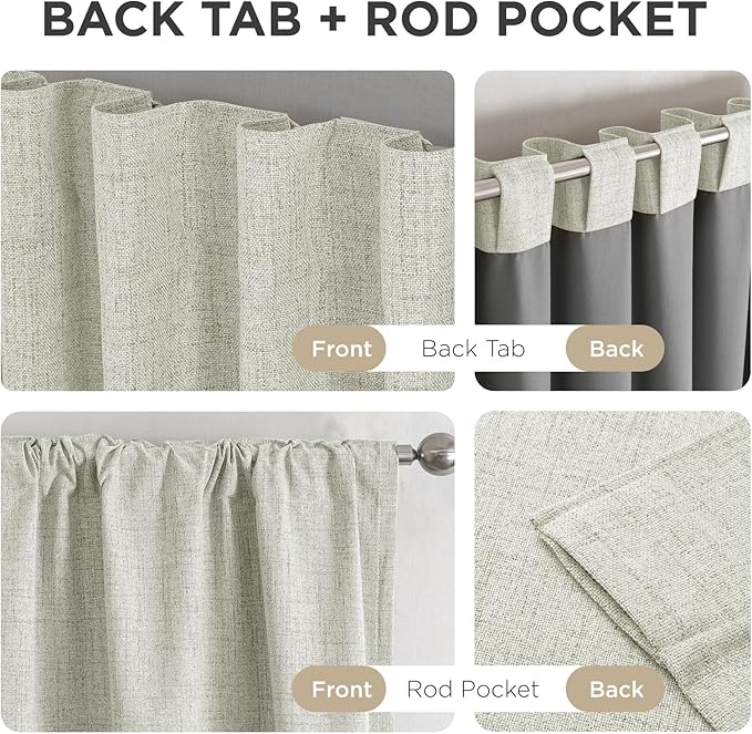 Joydeco Blackout Curtains for Bedroom - 120 Inch Long 100% Light Blocking 2 Panels Beige Drapes, Thermal Insulated Room Darkening Curtains, Linen Textured for Living Room, Rod Pocket & Back Tabs