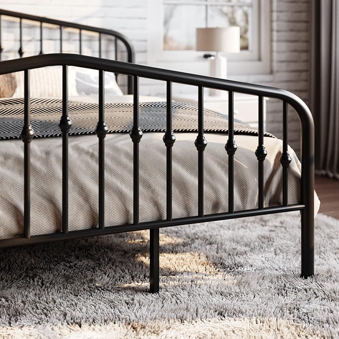 SHA CERLIN Full Size Metal Bed Frame with Wrought Iron-Art Headboard, Black | Victorian Style Metal Platform Bed Frame, Wrought Iron-Art Headboard and Footboard, Under-Bed Storage, No Box Spring Needed