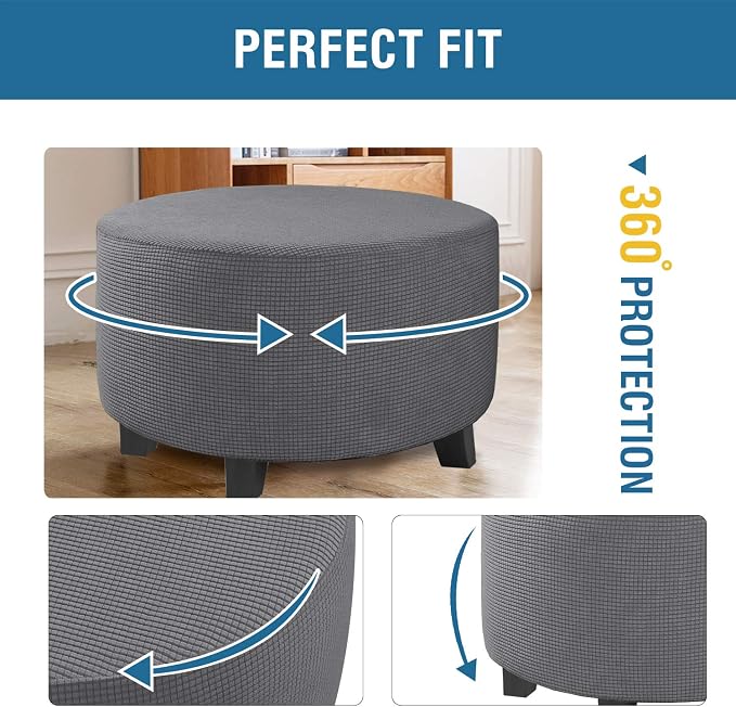 H.VERSAILTEX Ottoman Cover Stretch Ottoman Slipcover Round Ottoman Storage Cover Folding Stool Covers Furniture Protector Cover for Footrest Ottoman Fit Dia 30" - 41", Gray