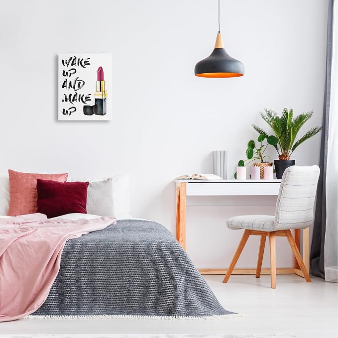 Wake Up and Make Up Typography, 16 x 20 Inch Canvas Wall Art | Stupell Industries · By Amanda Greenwood · Ready to hang · Great for bedroom or office · Made in USA