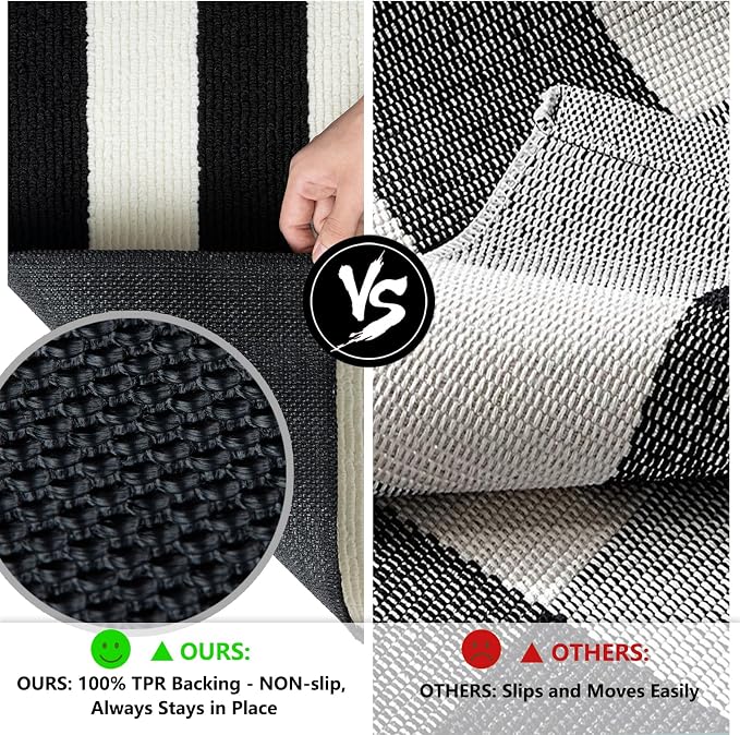 FONEYI Black and White Striped Rug, 20"x32" Front Door Mat Indoor Outdoor Rugs Washable, Non Slip Absorbent Striped Layered Doormats, Fall Door Mats for Front Porch/Kitchen/Farmhouse/Entryway/Patio
