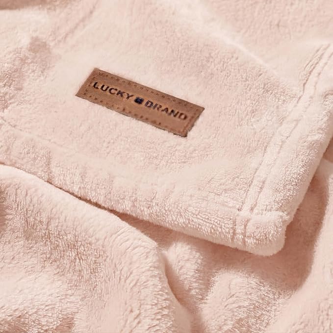 Lucky Brand Solid Plush 50"X70" Throw Blanket, Light Pink - Soft, Cozy, and Timeless Comfort